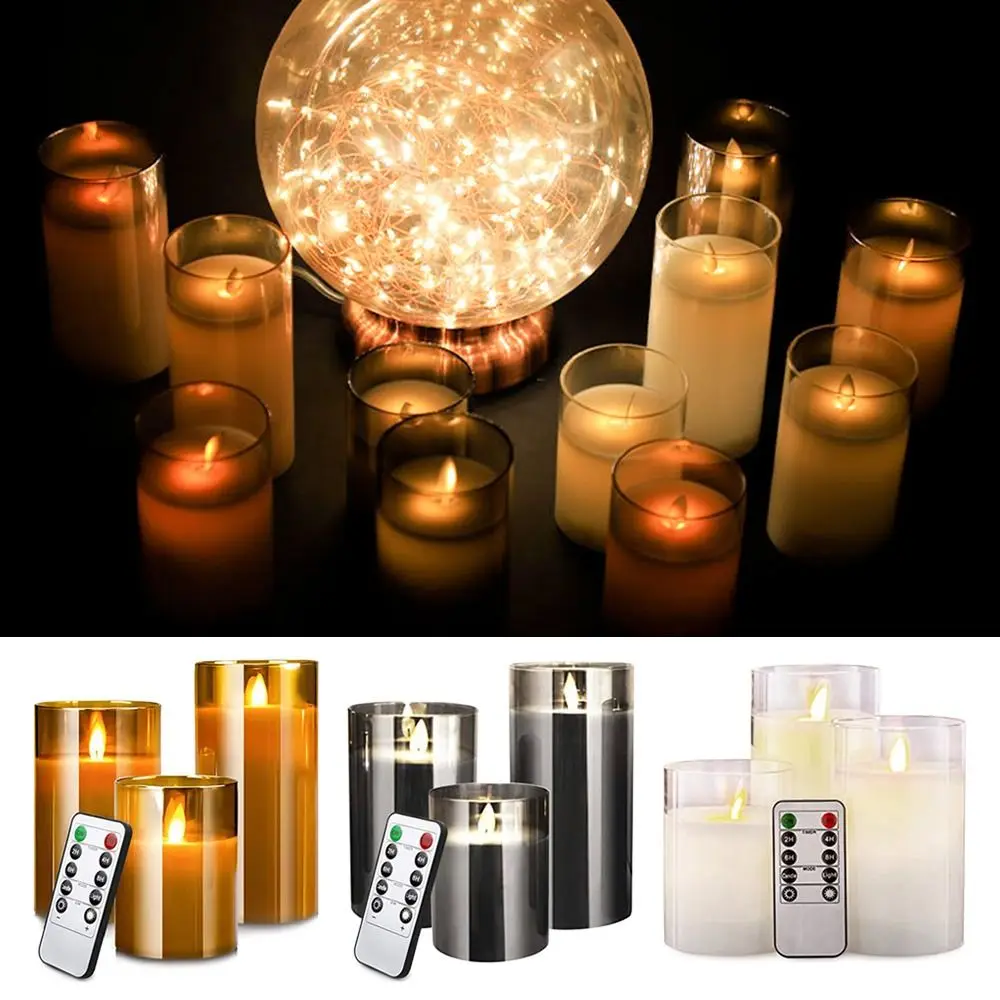 

Flickering Garden Supplies Party Decoration Rechargeable With Remote Control Pillar Candle Set Led Flameless Glass Wax