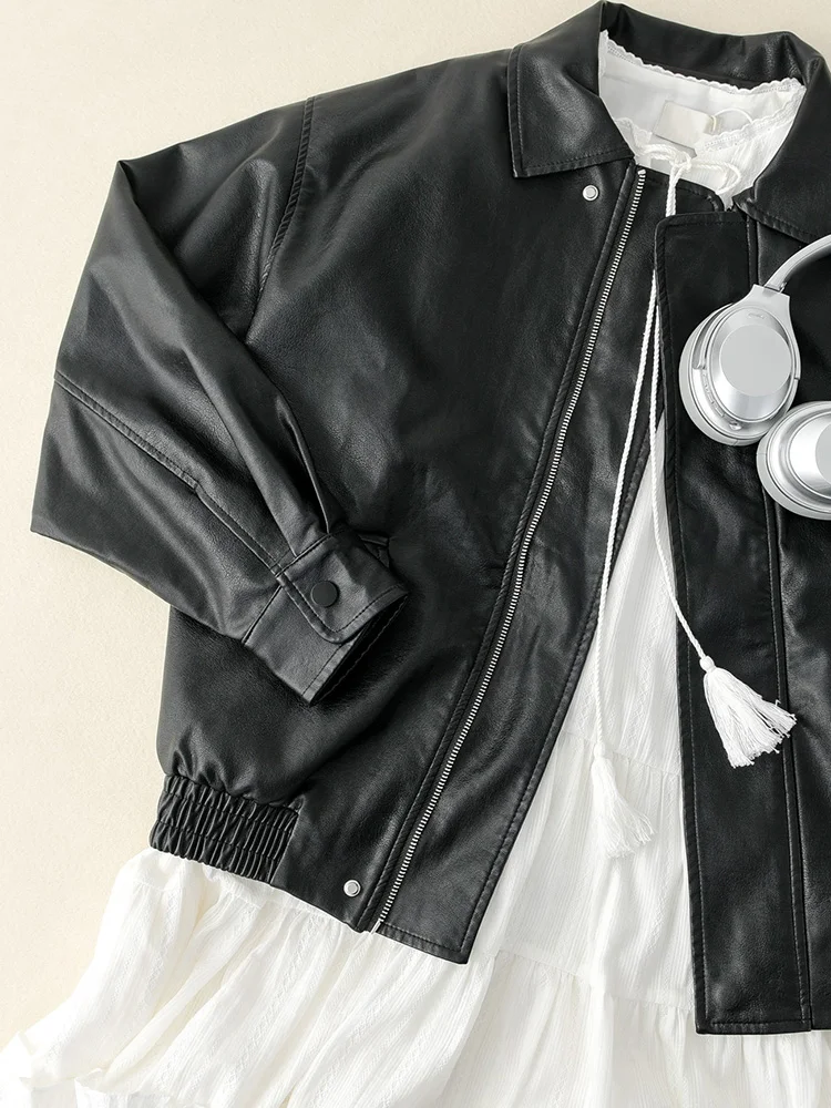 Кожаное пальто верхняя одежда женская короткая 2024 весна и осень новинка Гонконга