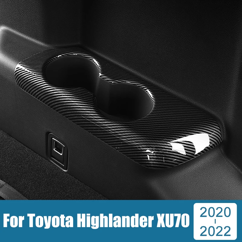 

ABS Carbon Car Third Drain Cup Panel Decorative Frame Water Cup Trim Stickers For Toyota Highlander XU70 Kluger 2020 2021 2022