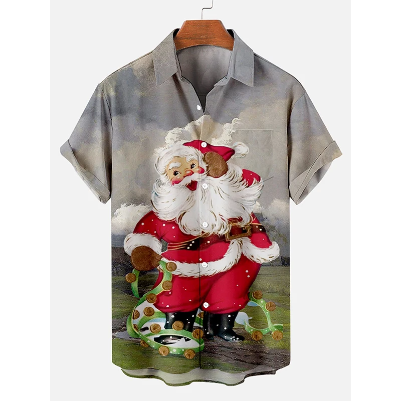 

Badassdude Christmas Vintage Poster Men's Casual Short Sleeved Shirt