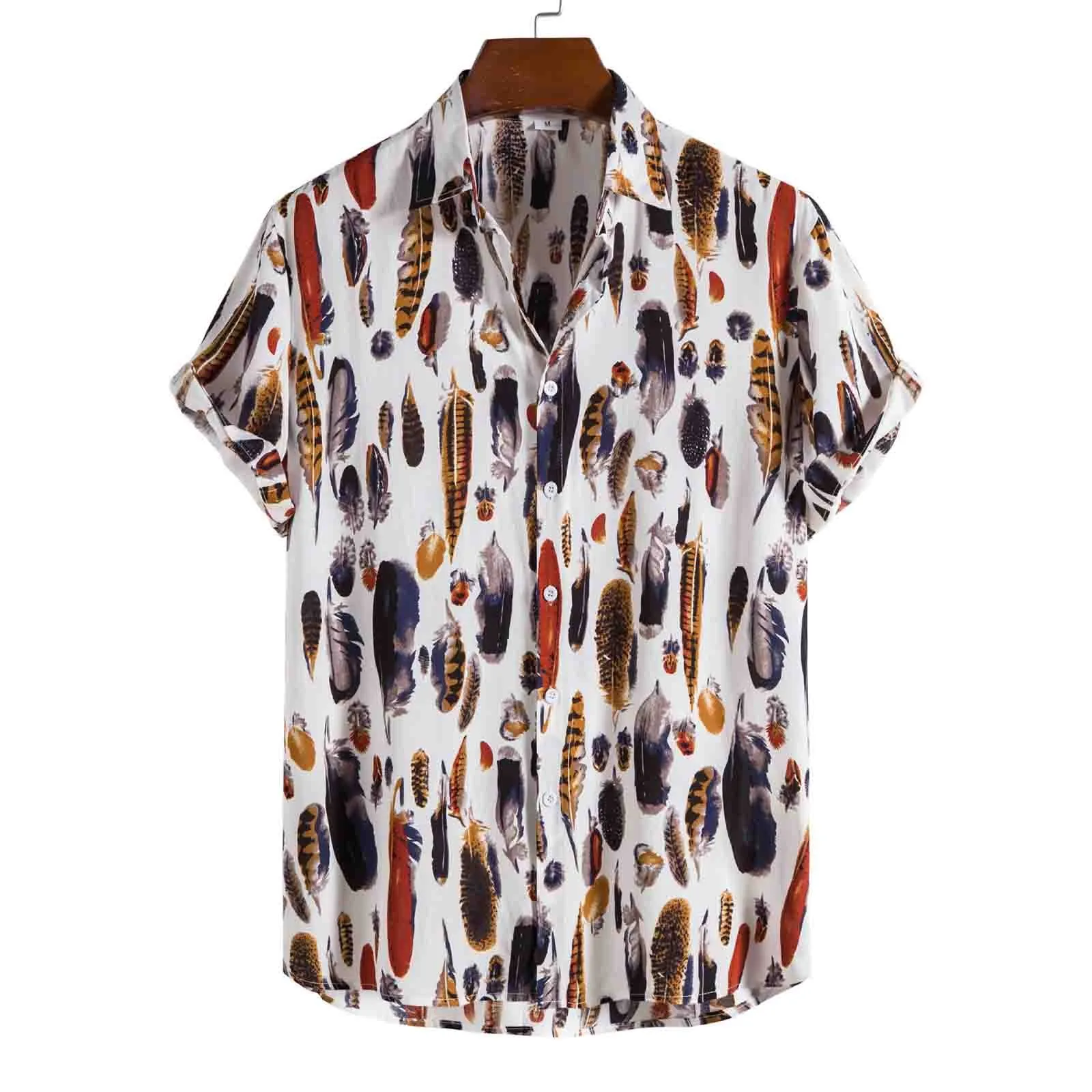 

Tees Long Sleeve Men Spring And Summer Casual Lapel Single Breasted Flower Print Vacation Short Sleeve Casual Solid Dress