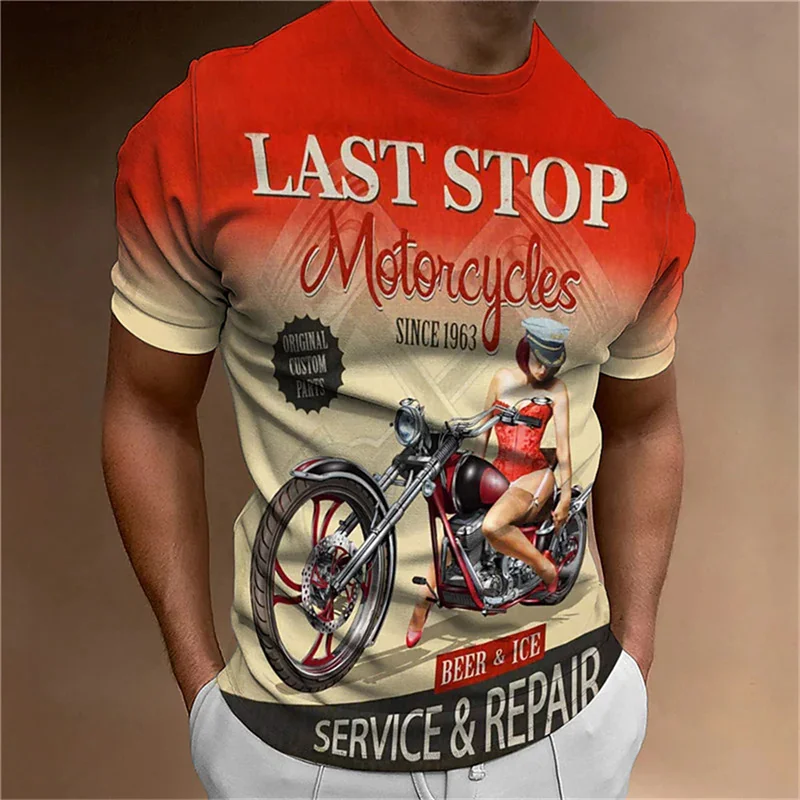 

Футболка мужская с 3D-принтом, винтажная дышащая рубашка с коротким рукавом для любителей мотоцикла, на лето
