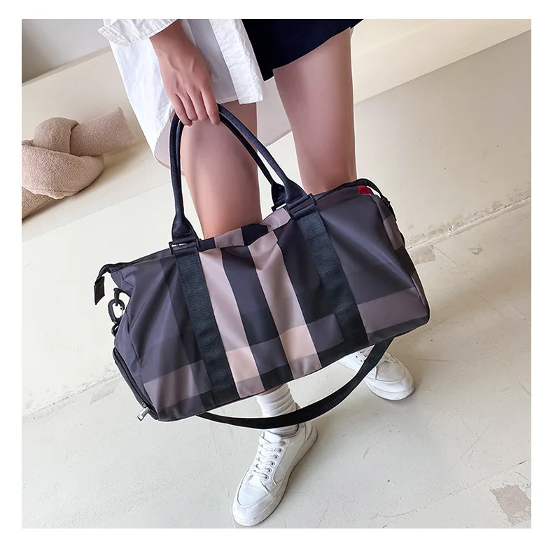 Women's Fashion Plaid Short Distance Travel Bag Men's Handheld Dry Wet Yoga Sport Fitness Gym Bag Outdoor Shoulder Duffel Bags