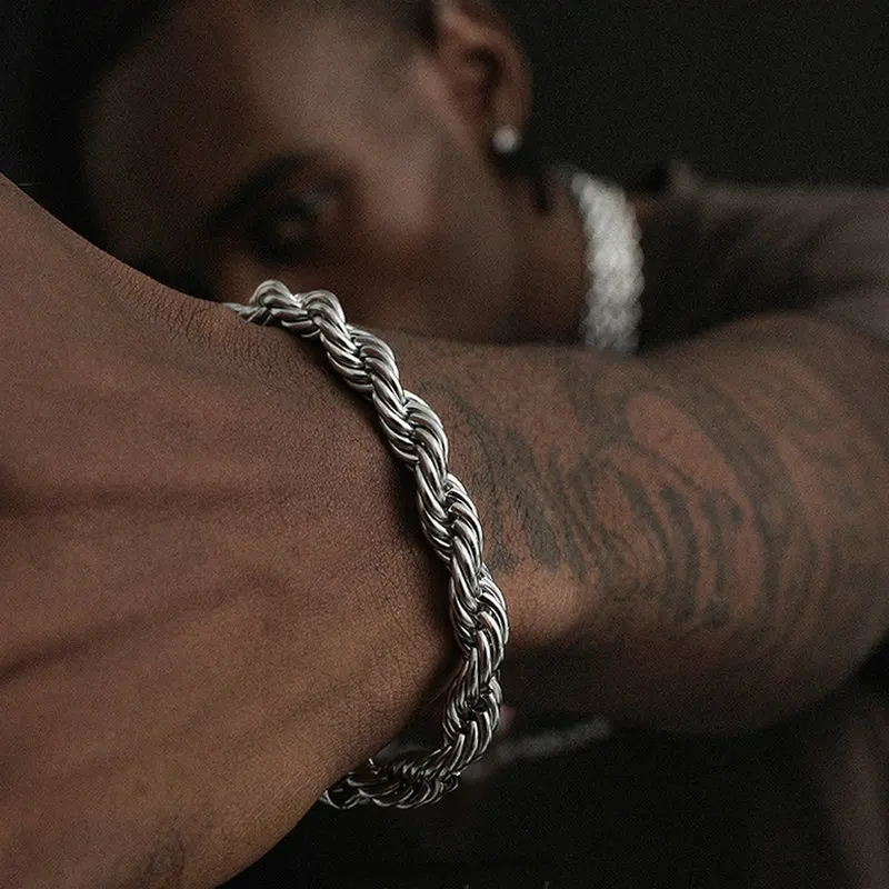 

2022 New 4MM Width Classic Rope Chain Bracelet Men Handmade Metal Twist Chain Bracelet for Men Jewelry Gift