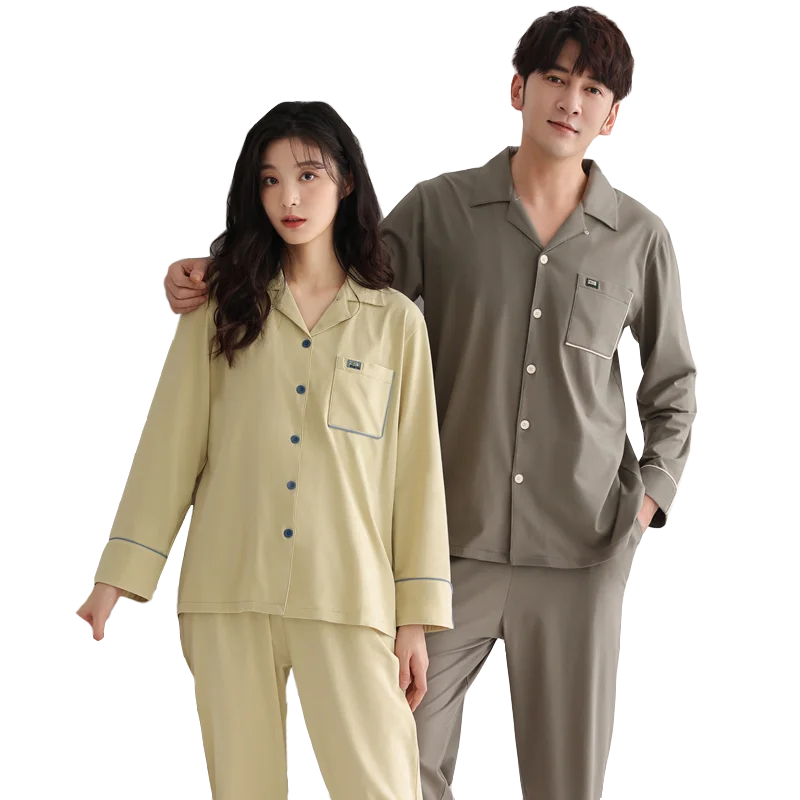 Высококачественный весенне-осенний пижамный комплект для пар хлопковые пижамы с