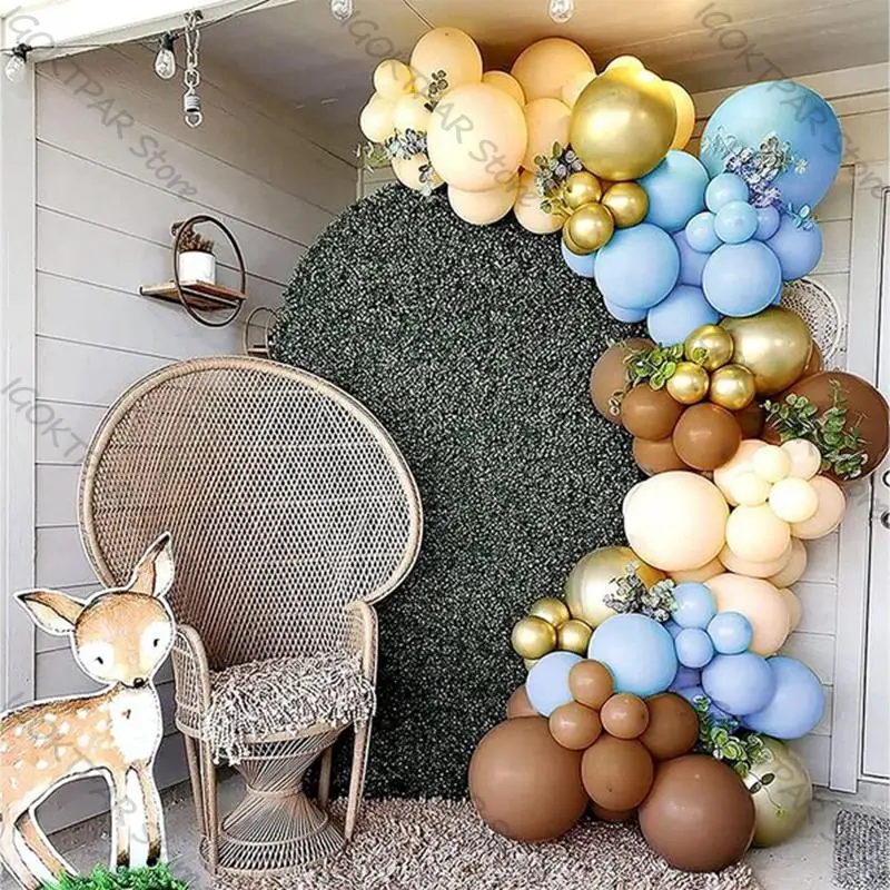 

Matte Blue Coffee Balloon Garland Happy Birthday Party Decoration Chrome 4D Gold Baloons Arch Wedding Supplies Baby Shower Decor