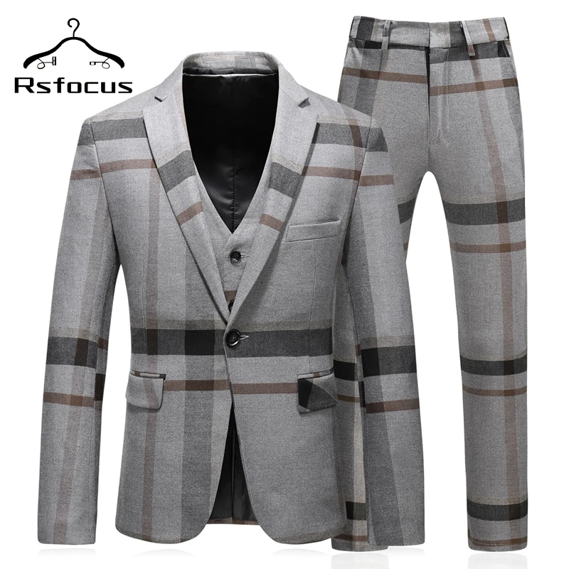 

Dark Blue Gray Plaid Suit Men 2022 Slim Fit Mens Tuxedo Wedding Suits For Men Classic Men's Suits Formal Jacket Pants Vest TZ026