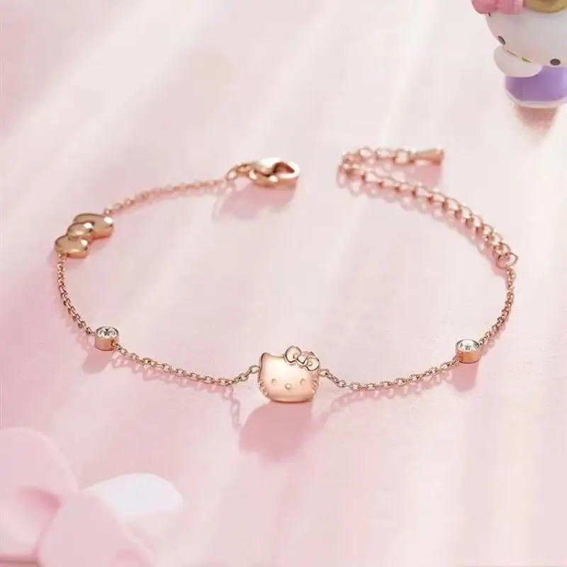 

Kawaii Cute Hello Kittys Sanrios Silver Bracelet Ladies Wrist Anime Jewelry Light Luxury Bracelet Ornament Girl Birthday Gift