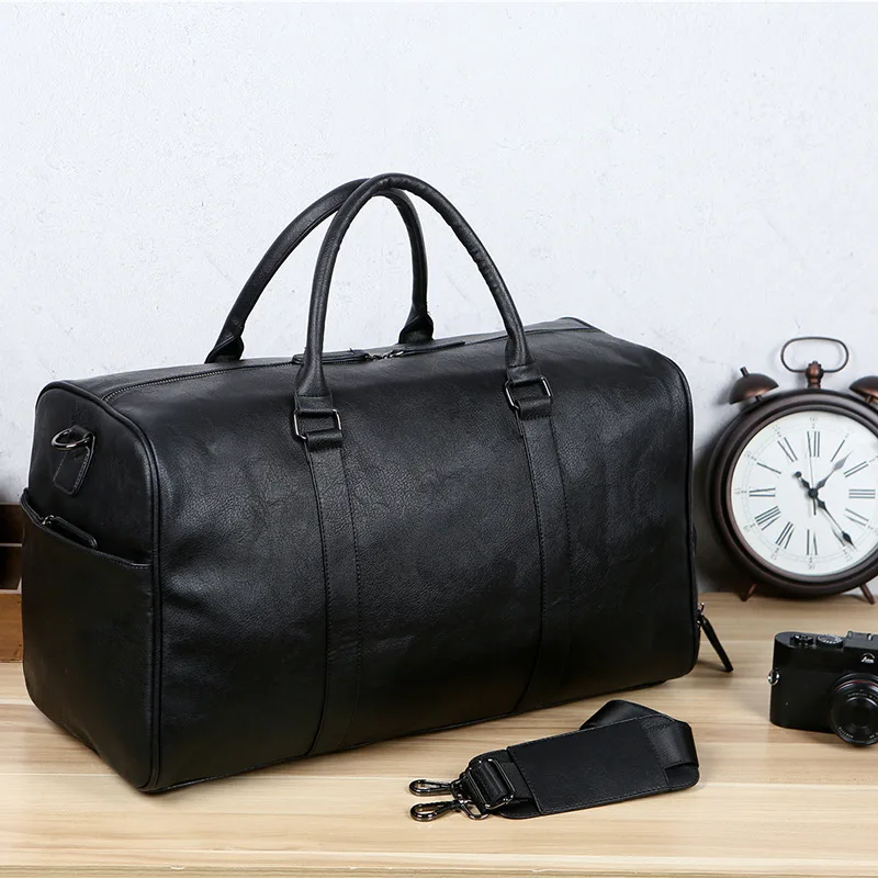 Travel Bag Men's Leather Retro Handbag Large-capacity One-shoulder Messenger Belt Shoe Fitness Luggage Bag