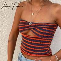 2022 strapless knitted color stripe tube crop top vest women hollow sleeveless summer autumn backless y2k tank vintage bralette