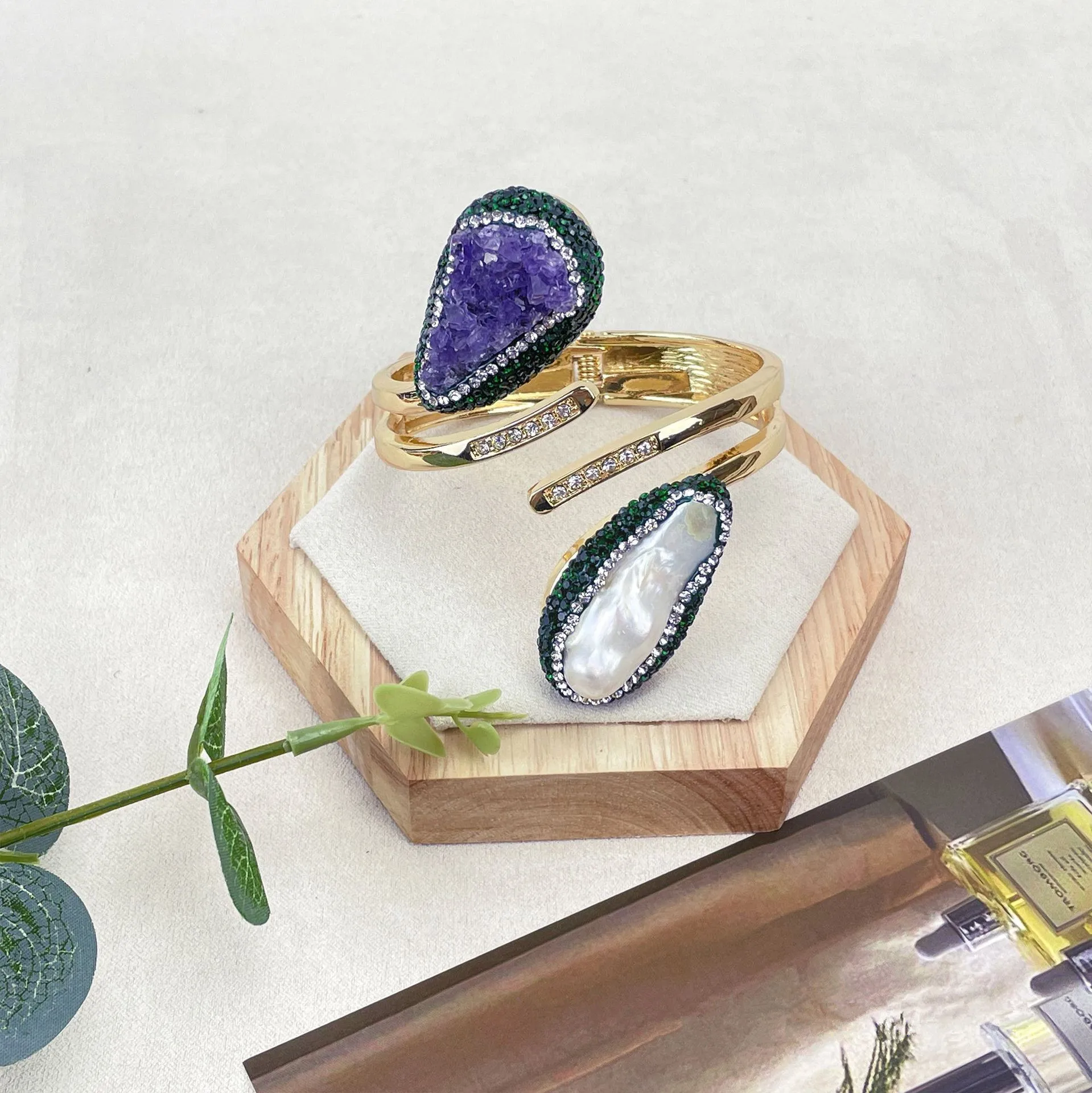 Браслет женский из натурального пресноводного жемчуга с аметистом