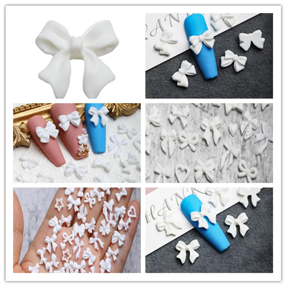 

20Pcs/Pack Manicure Bows Diamonds All-match White Resin Three-Dimensional Streamers Bows Manicure Ornaments Free Shipping