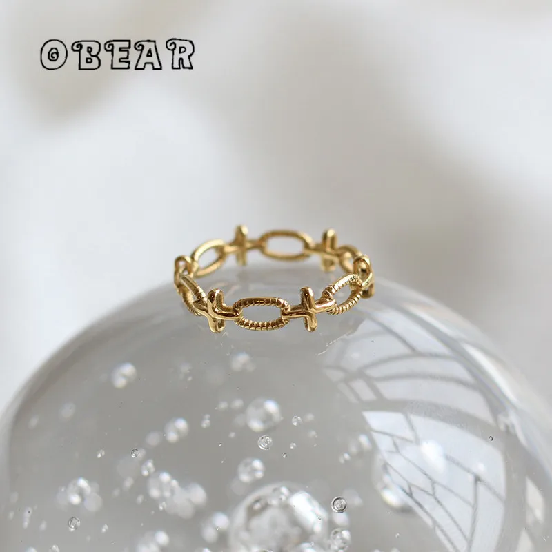 

Hollow Cast Cross Stainless Steel Rings for Women Waterproof 18K Gold Plated Jewelry