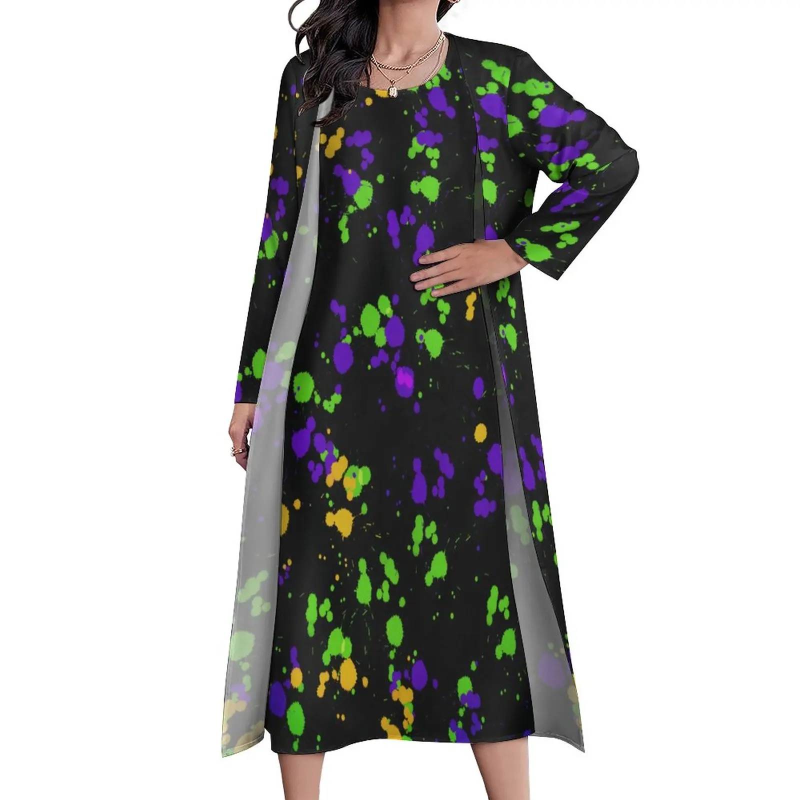 

Платье-Макси женское длинное с длинным рукавом, с разноцветным принтом