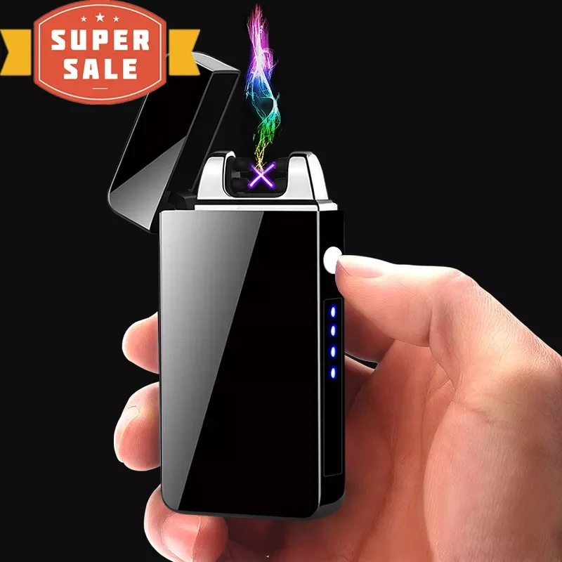 

2023NEW Dual Arc Windproof Flameless Lighter with LED power display USB Touch Metal Plasma Lighter Portable Men's gift