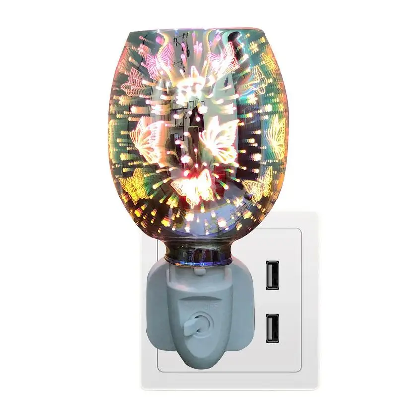 

Safe Fragrance Warmer Cool Aromatherapy Heater Glass Wax Melt Warmer With 3D Butterfly Effect Night Light Office For Livingroom