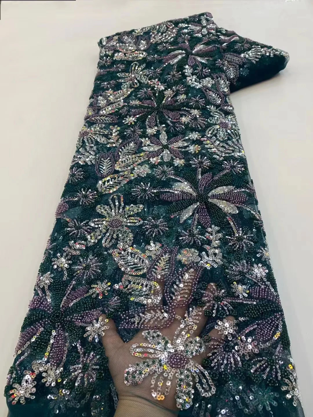 

High Quality Nigerian Laces Beads New Arrival French Net for Wedding Dress African beaded Lace Fabric Sewing Material PL392-7