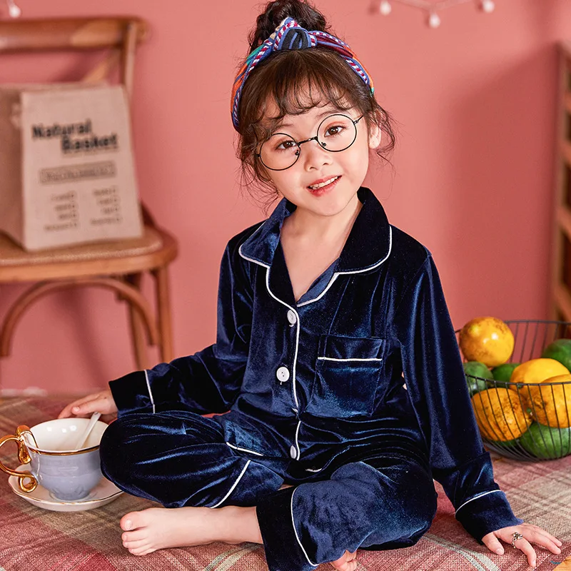 Winter Velour Pajamas Sets for Children Autumn Long Sleeve Turn-down Colloar Warm Sleepwear Kids Homewear Boys Girls Pyjama Suit