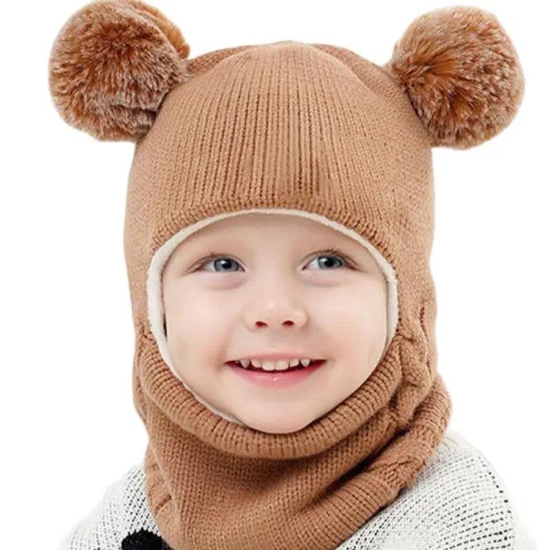 

Winter Baby Boy Girl Beanie Hat Protect Neck Outdoor Windproof Child Hats Infant Thick Knitted Warm Fleece Kids Earflap Caps