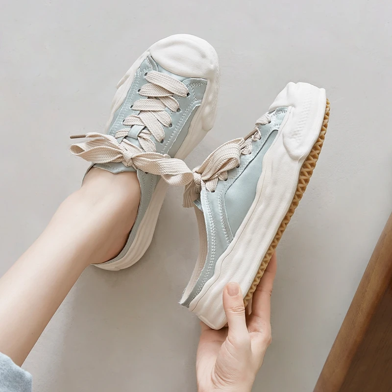 New 2023 Slip on Women Canvas Shoes flat sneakers women casual shoes low Summer lace up white shoes