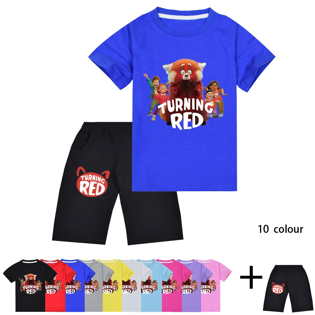 

2022 New Disney Children's Turning Red Cartoon Print Casual Boys and Girls Suits Short Sleeve Shorts 2-Piece Set 2-16Y