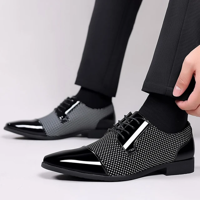 Trending Classic Men Dress Shoes For Men Oxfords Patent Leather Shoes Lace Up Formal Black Leather Wedding Party Shoes 5