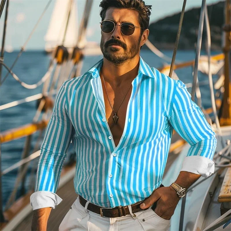 Молодежная и энергичная однобортная рубашка в стиле колледжа полоску Лидер