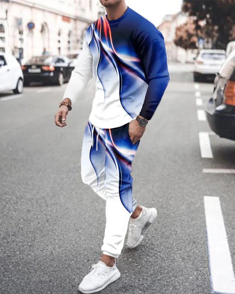 Summer Jogger Tracksuit For Men 2 Piece Outfits Long Sleeve T Shirt Set Trousers Clothing Sports Suit Pant Streetwear Oversized