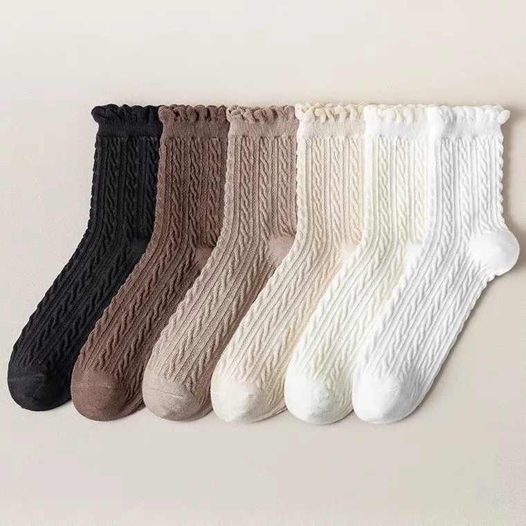 Весенне-осенние однотонные милые японские женские носки до середины икры из