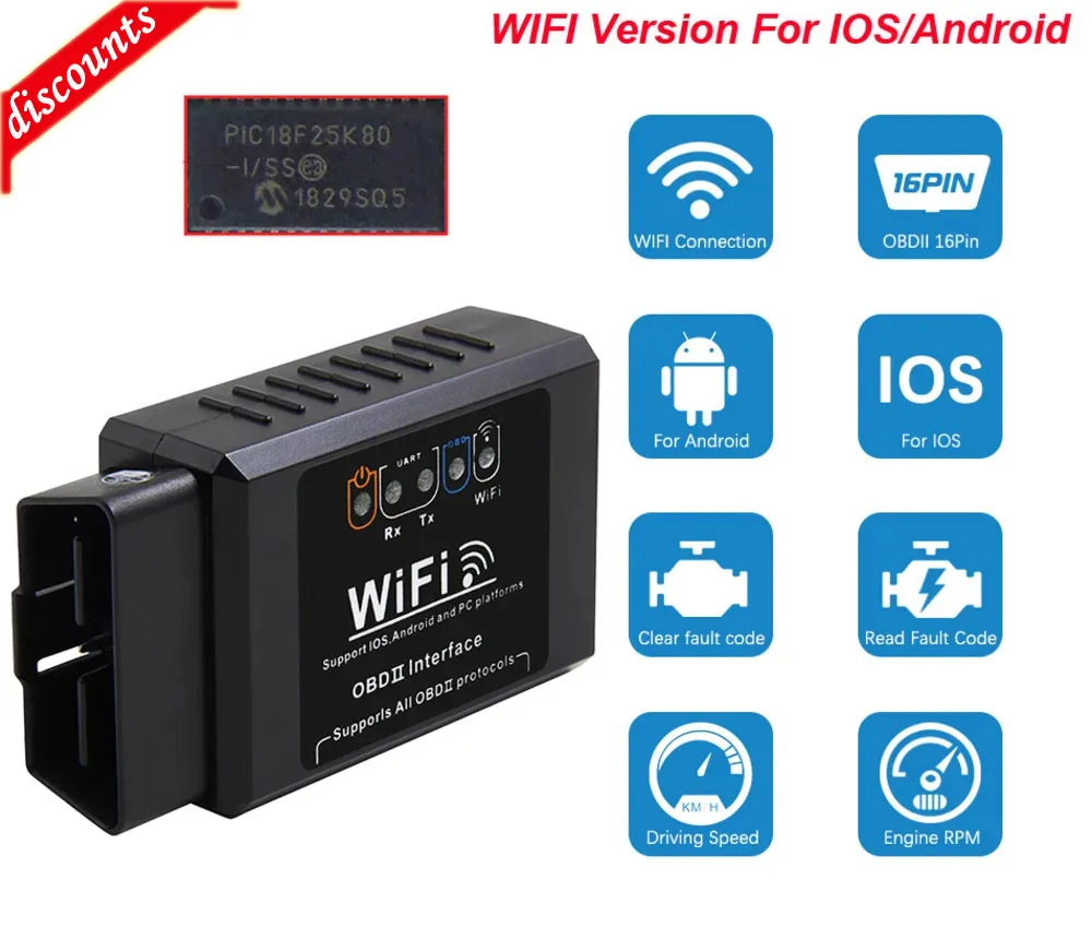 Фото Elm327 V1.5 OBD2 Wi-Fi PIC18F25K80 Сканер Wi-Fi Odb2 для Android/IOS ELM 327 V 1 5 OBD 2 OBD2 Адаптер Автомобильный диагностический инструмент №1