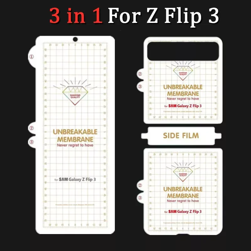 

Soft Screen Protector For Galaxy Z Flip 3 5G Front Back Side Protective Film Matte 3 IN 1 Full Protection For Samsung Z Flip3