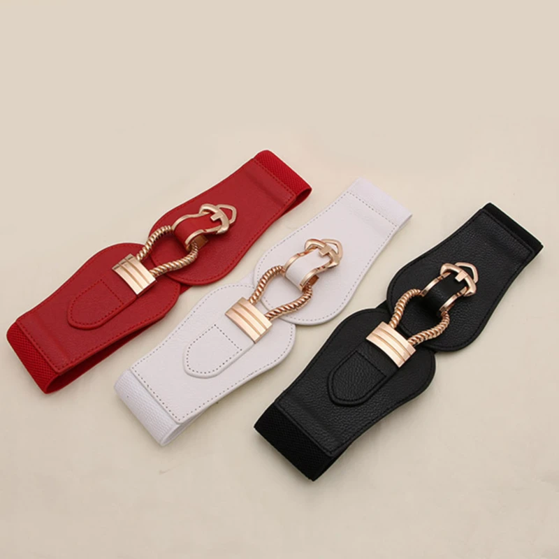 

Women Wide Waistbands Elastic Belt For Dress Sweater Pin Buckle Leather Belts Girls Cummerbunds Stretchy Belt