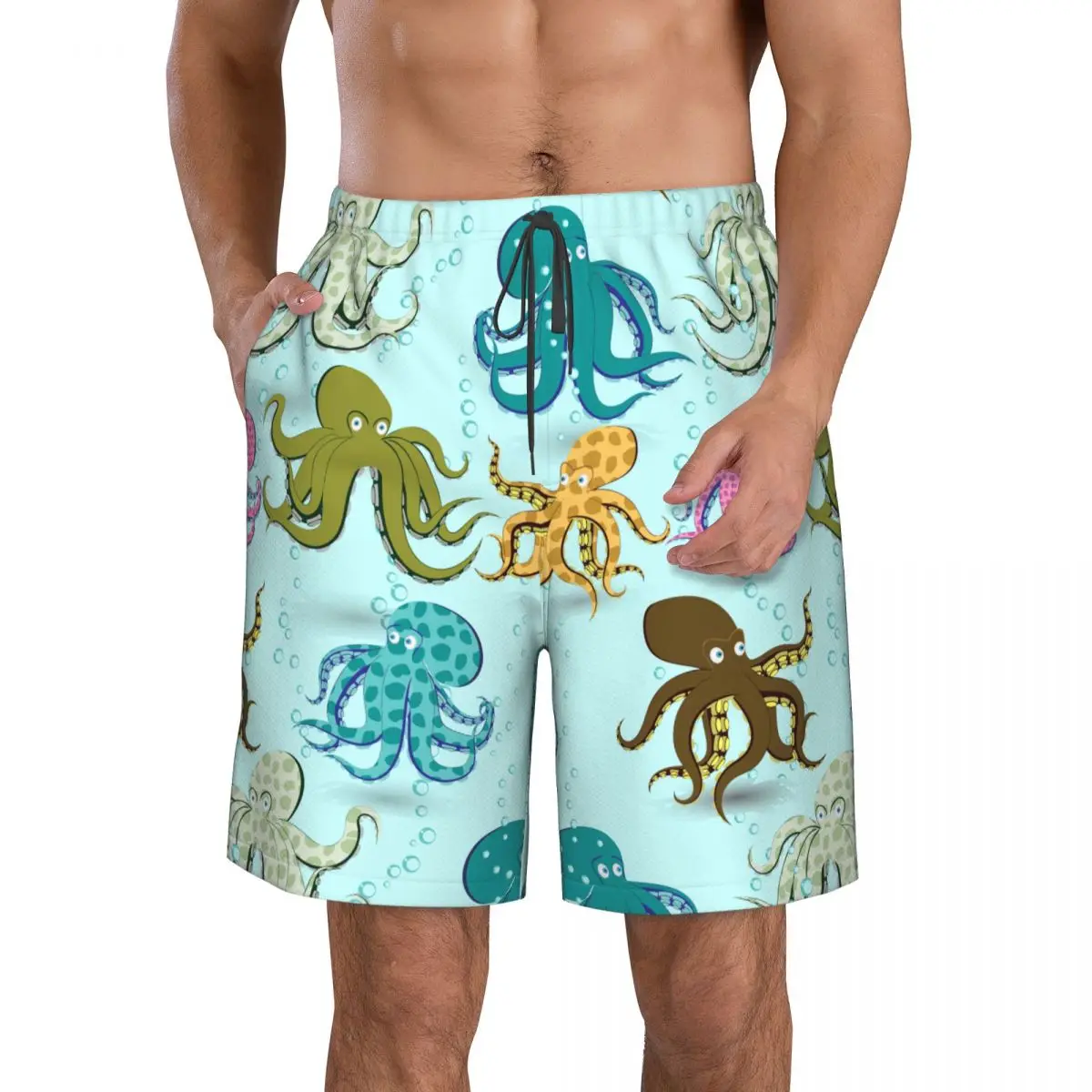 

Quick Dry Summer Mens Beach Board Shorts Briefs For Man Swim Trunks Swimming Shorts Beachwear Oceanic Cartoon Octopuses