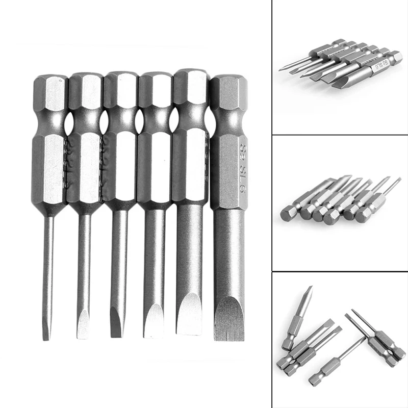 

6Pcs/Set 50mm 2.0-6.0mm Flat for Head Slotted Tip Screwdrivers Bits