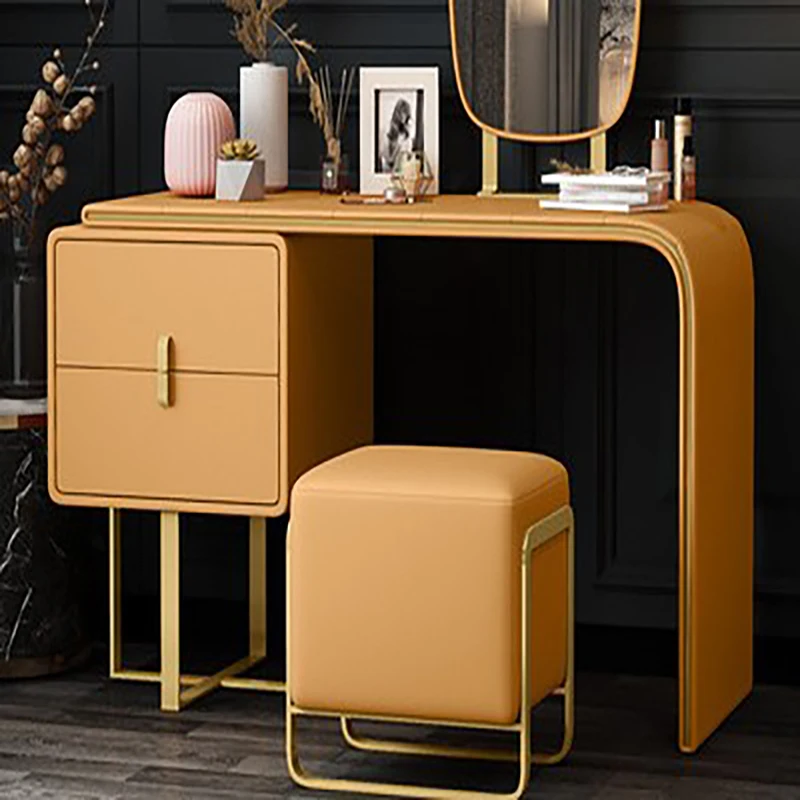 

Italian Style Light Luxury Dressing Table Style Bedroom Dressing Table Postmodern Minimalist Hong Kong Small Apartment Leather
