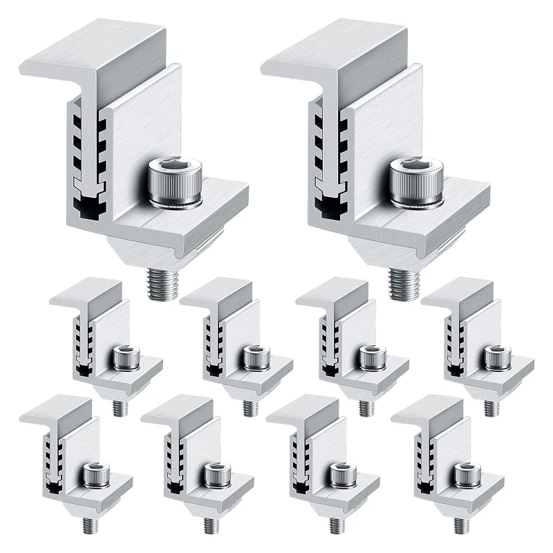 

10Pcs Solar Panel Mounting Brackets 39mm Solar Rail End Clamps Aluminum Solar Mid Clamps Adjustable Grounding Clamp