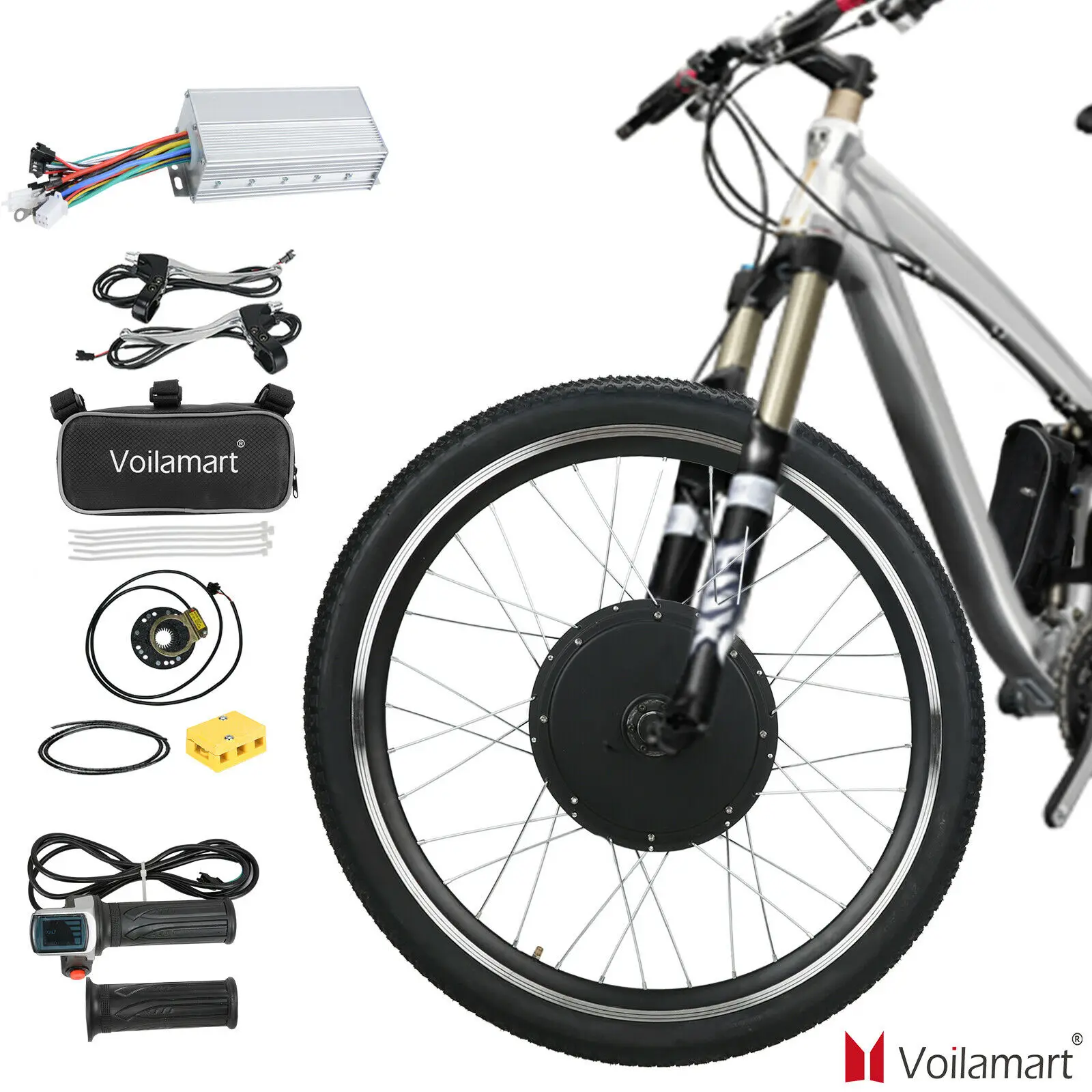 

Voilamart 26" 1500W 48V Electric Bicycle Ebike Motor Conversion Kit Front Wheel Controller Throttle Brake