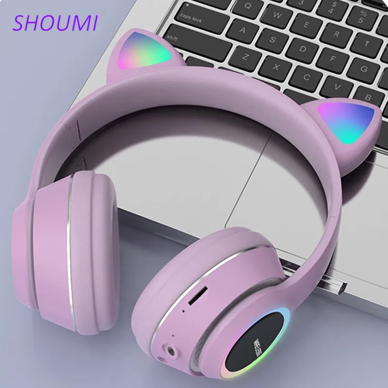 

Мигающие светильник атичные кошачьи ушки Беспроводные наушники с микрофоном Стерео Bluetooth-гарнитура Поддержка TF-карты игры для детей девоче...