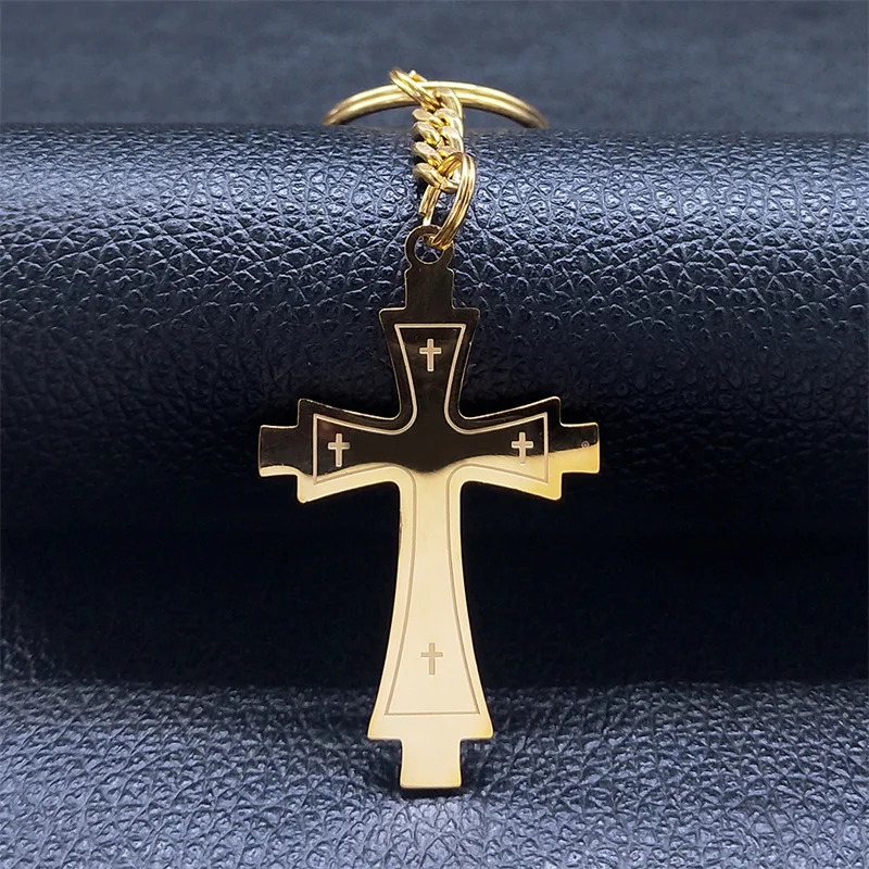 

Catholicism Jesus Cross Keyring Holder Stainless Steel Gold Color Key Chain Bag Accessories Jewelry chaveiro para carro K4294S02