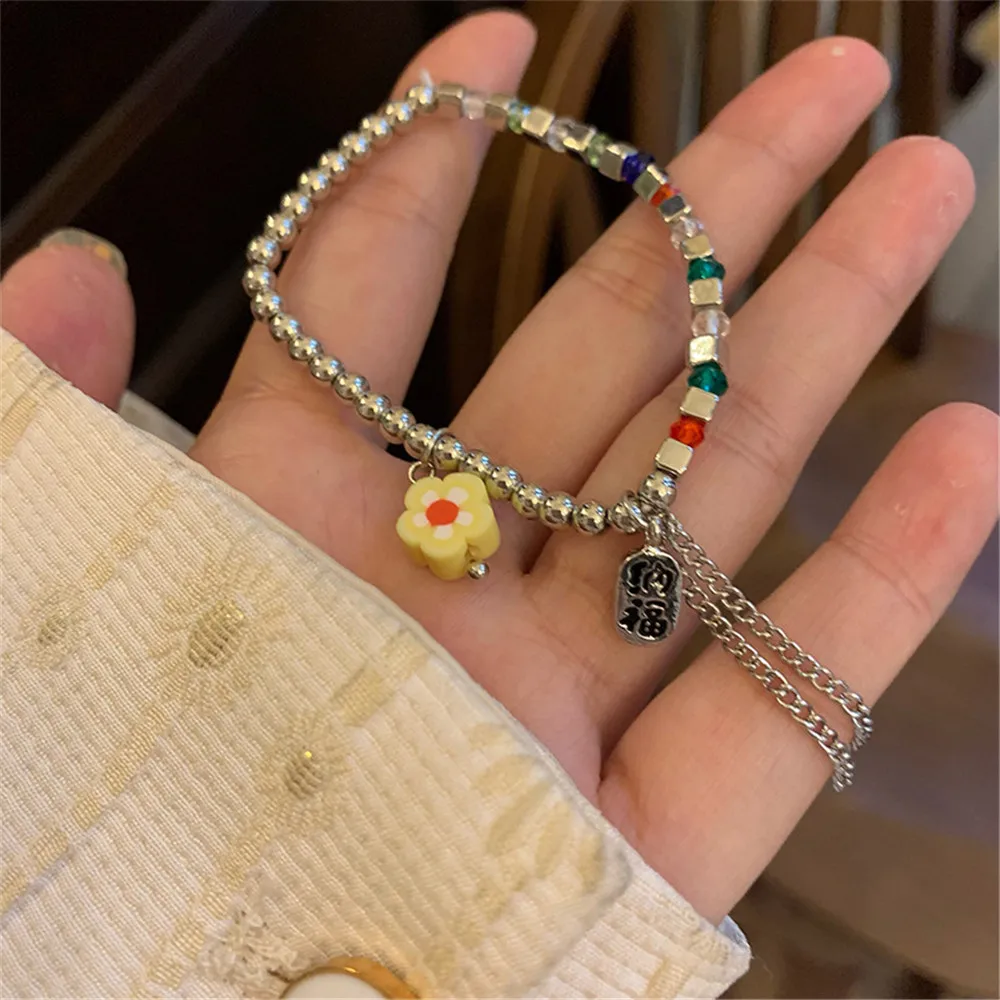 

Новинка 2022, Модный милый браслет принцессы с цветами и кристаллами, высокие ювелирные изделия с итальянскими буквами, женский подарок на де...