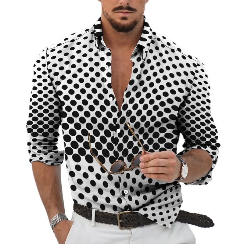 Autumn 3D Print Gradient Irregular Pattern Fashion Top Party Shirt Casual Daily Men's Lapel Long Sleeve Single Breasted Cardigan