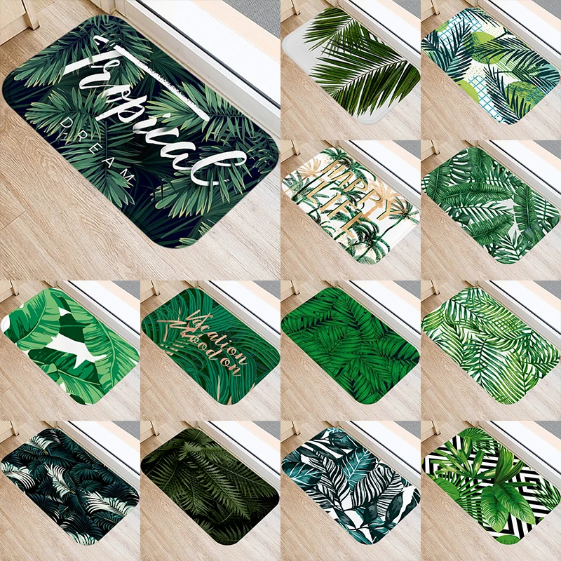 

Tropical Palm Leaf Cactus Monstera Pattern 40*60 Door Mat Coral Velvet Carpet Doormat Indoor Floor Mats Anti-Slip Rug 48223-5