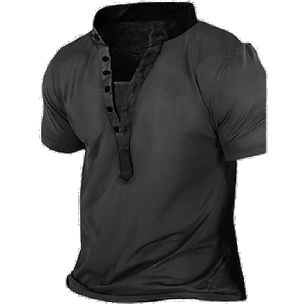Мужская Однотонная футболка Henley новинка футболки с 3D-принтом модная уличный топ