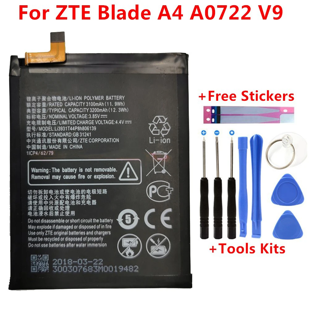 

NEW 3.85V 3200mAh Li3931T44P8h806139 For ZTE Blade A4 A0722 V9 Battery+Free tools