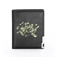 cool dollars printing leather wallet men women billfold slim credit cardid holders inserts short purses