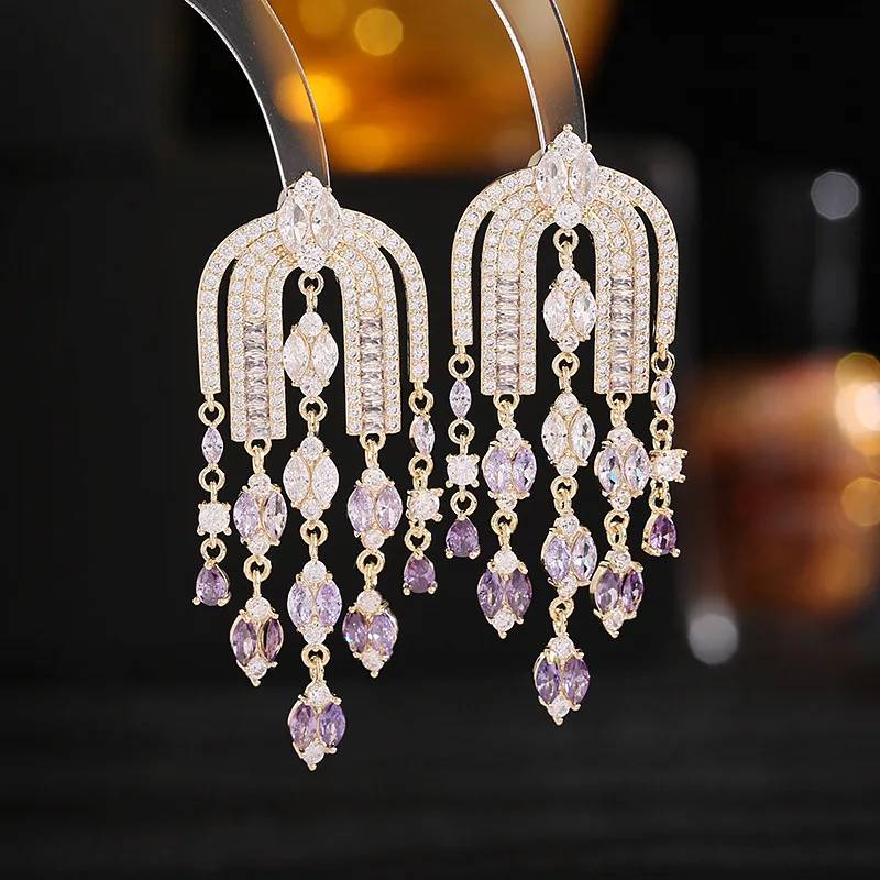 

Long Tassel Luxury Dangle Earring for Women Wedding Evening Party Bridal Jewelry U Shape Water Drop Earrings