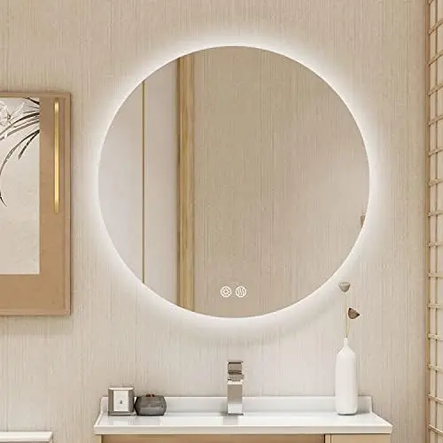 

Inch Round LED Bathroom Mirror Backlit Anti-Fog Mounted Lighted Bathroom Vanity Mirror 3 Colors Light Dimmable Smart Makeup Mir