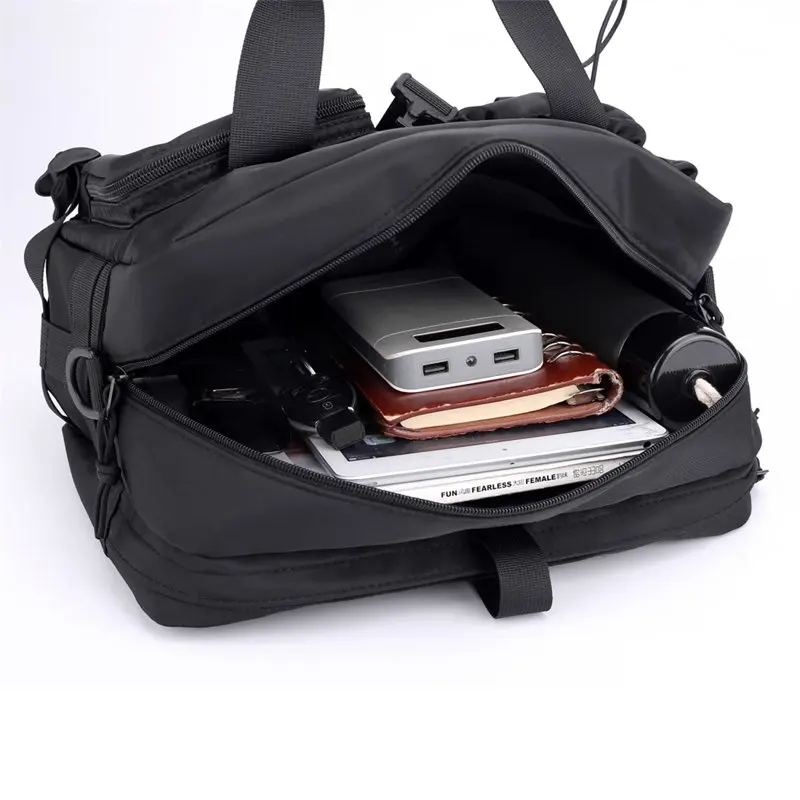 Mens Large Capacity Nylon Messenger Bag Sling Bag Portable Bag for School Sport Black