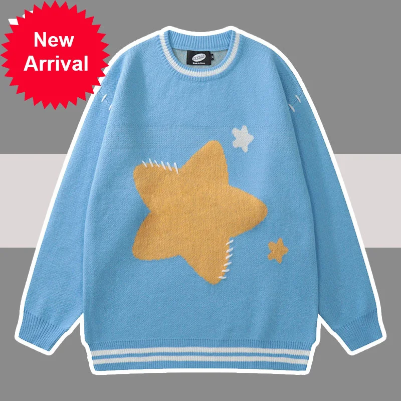 

Pattern Knitted Sweaters Star Men Women Hip Hop Harajuku Long Sleeve Warm Jumper Couple Streetwear Oversize Cute Pullover Unisex
