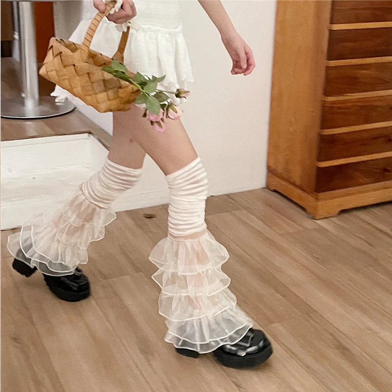 Japanese Sexy Women Over The Knee Leg Cover Lace Ruffles Leg Socks Party Y2K Women Punk Harajuku Leg Warmers JK Accessories